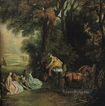  Watteau Oil Painting - A Halt During the Chase Jean Antoine Watteau classic Rococo